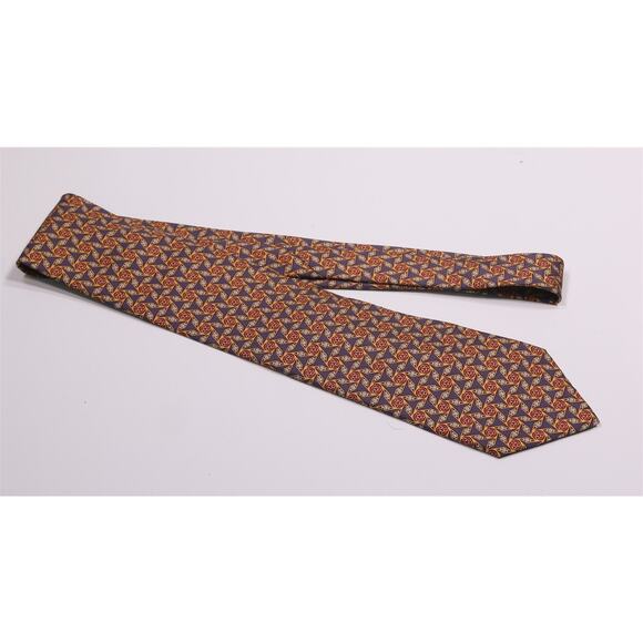 Hermes 7939 MA Blue Gold Red Geometric Print Silk Necktie Tie - Picture 2 of 6